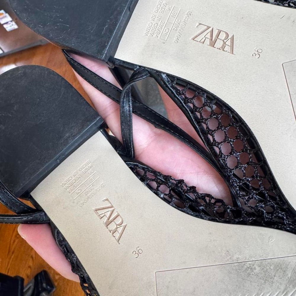 Zara black pointed toe sling back flats with netted mesh and solid toe size 36 - Picture 7 of 7